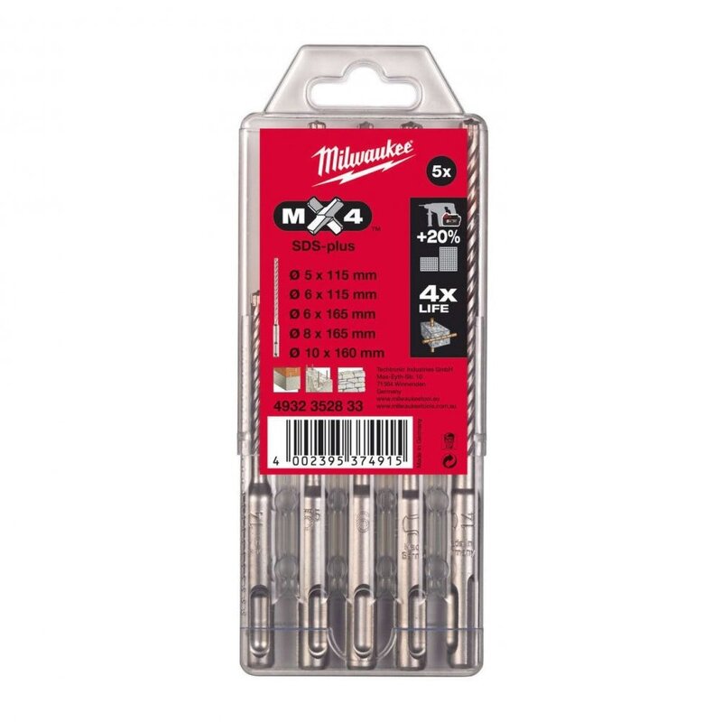 Sada vrtáků SDS-Plus MX4 5ks Milwaukee 4932352833