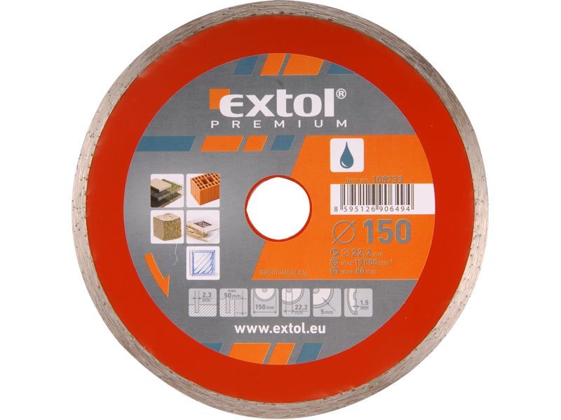 Kotouč diamantový řezný celoobvodový - mokré řezání EXTOL PREMIUM 108733